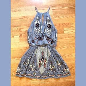 Free People floral beaded keyhole dress